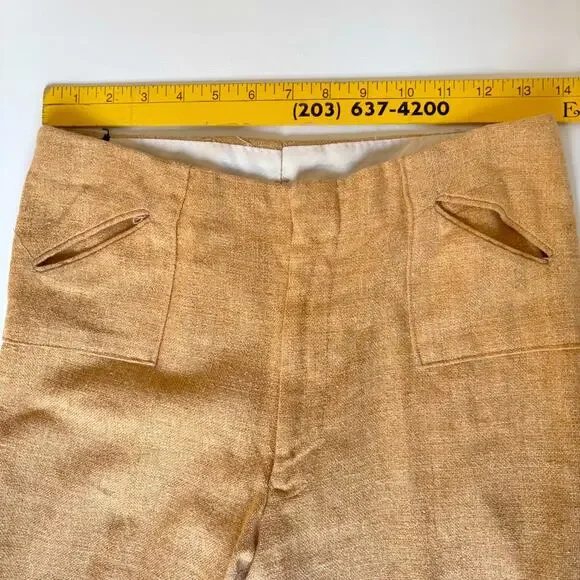 Vintage HIS For Her Linen Blend Flare Pants Straw Tan Mid Rise 70s Style 4 Est - Picture 7 of 10